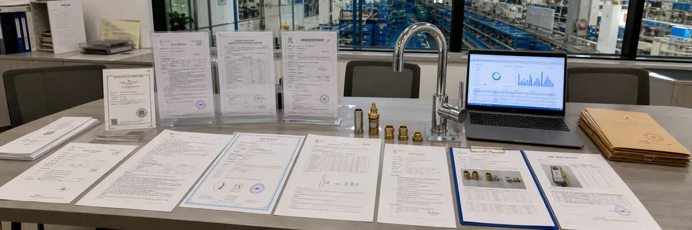 Compliance certification documentation for single handle kitchen faucet export markets including cUPC CE WaterMark