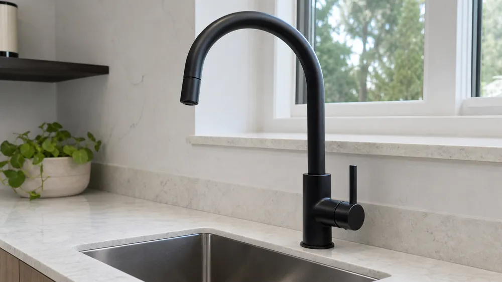 Matte black gooseneck single handle kitchen faucet for e-commerce private label