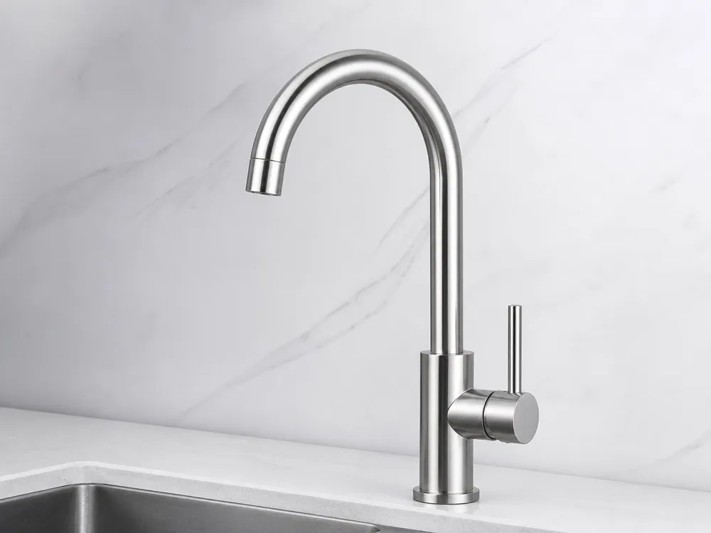 Brushed stainless finish single handle kitchen faucet