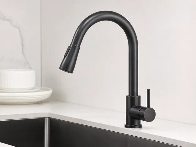 Matte black finish single handle kitchen faucet