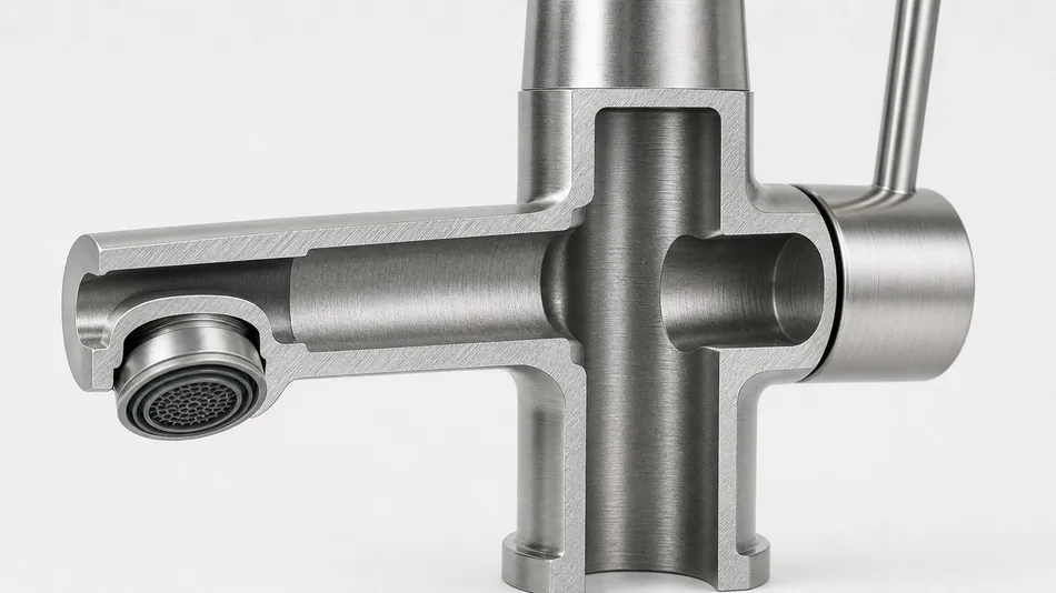 304 stainless steel faucet body cross-section showing material composition