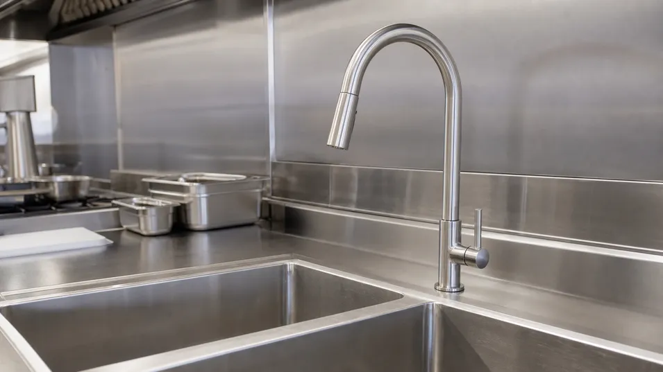 Stainless steel faucet in hotel or serviced apartment commercial kitchen specification