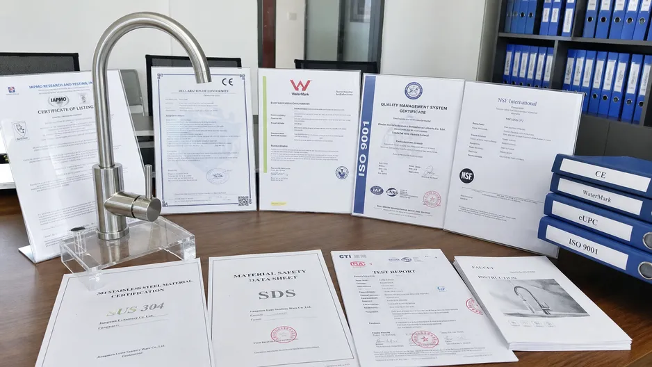 Wfaucet stainless steel kitchen faucet certification documentation — cUPC, CE, WaterMark, ISO 9001