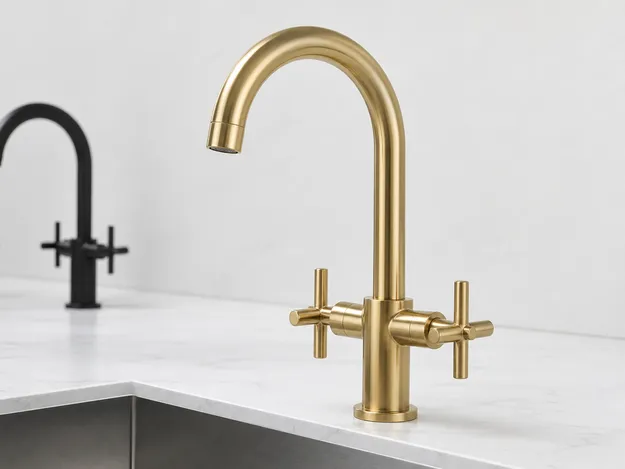 Brushed gold PVD two handle kitchen faucet finish