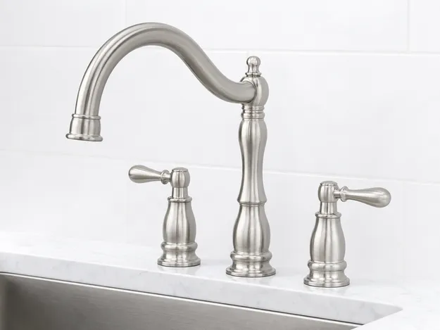 Brushed nickel PVD finish two handle kitchen faucet