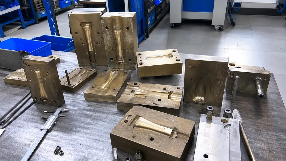 In-house brass casting die tooling for custom two-handle kitchen faucet handle profiles