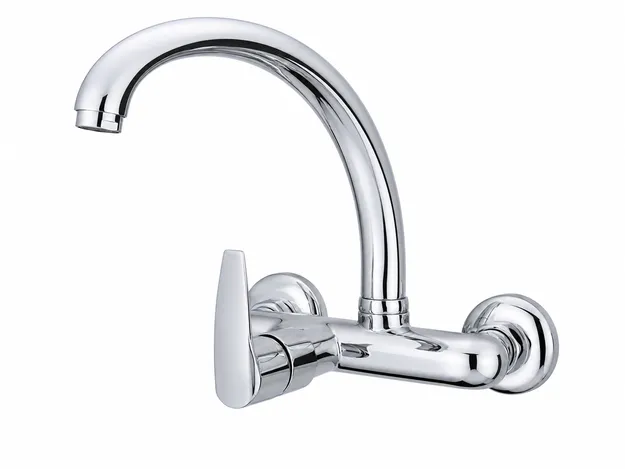 Chrome finish wall mount kitchen faucet — multi-layer electroplated
