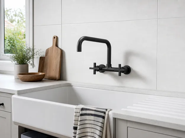 Matte black PVD finish wall mount kitchen faucet
