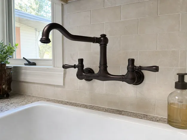 Oil-rubbed bronze finish wall mount kitchen faucet for farmhouse style