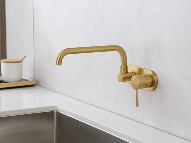 PVD brushed gold finish wall mount kitchen faucet for hospitality