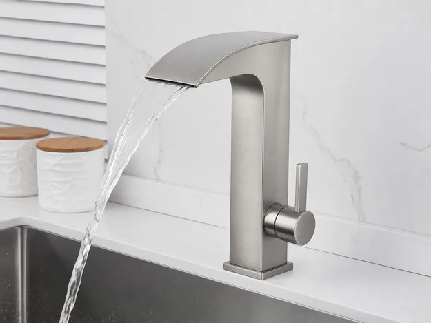 Brushed nickel waterfall kitchen faucet finish