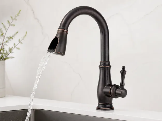 Oil-rubbed bronze waterfall kitchen faucet finish