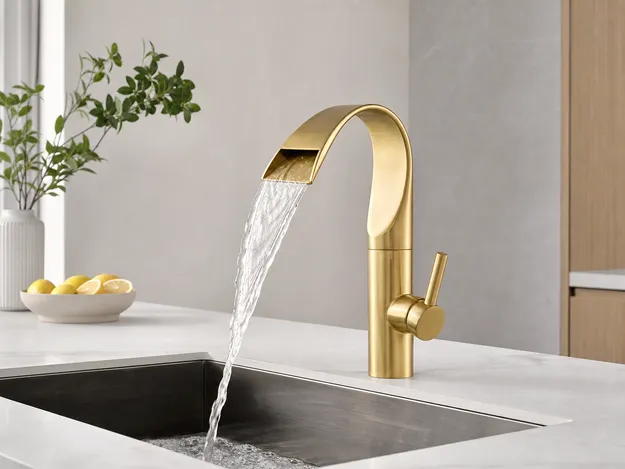 PVD brushed gold waterfall kitchen faucet finish