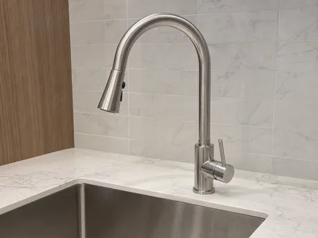 Gooseneck kitchen faucet with high-arc curved spout
