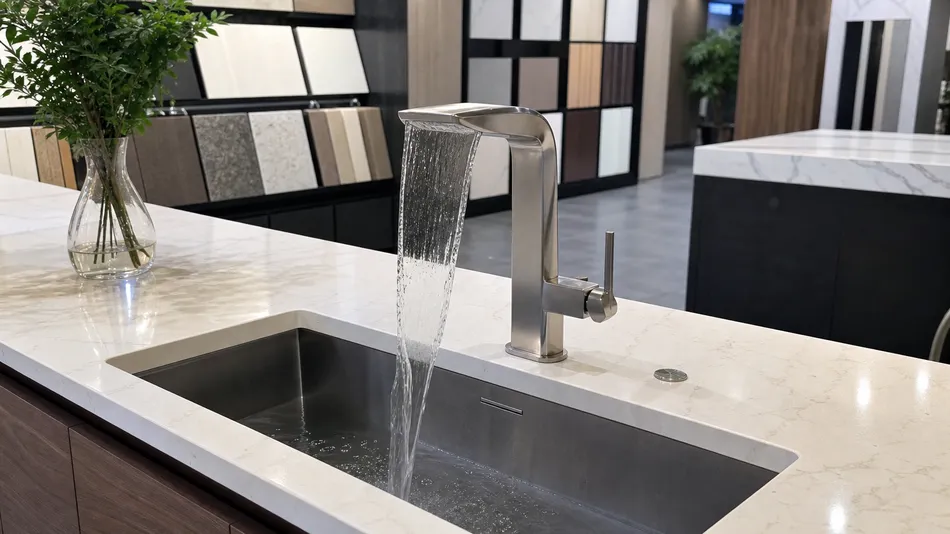 Interior design showroom kitchen specification with waterfall faucet for contemporary residential project