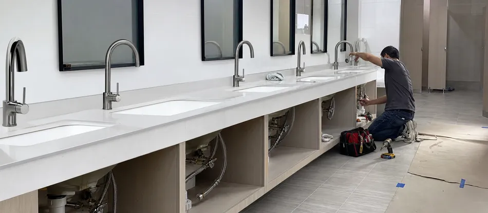 Commercial faucet installation in a hospitality or multi-family residential project