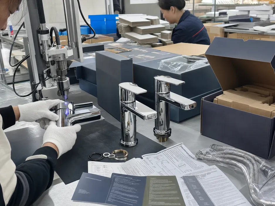 Custom branded faucet packaging and logo engraving for OEM private label orders
