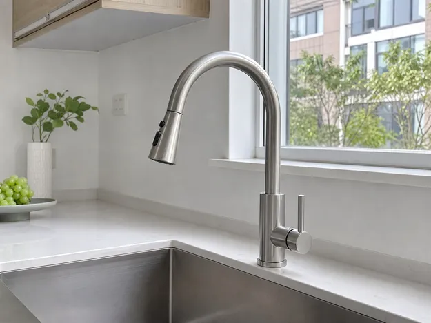 Brushed nickel single-handle kitchen faucet — pull-down sprayer, OEM available
