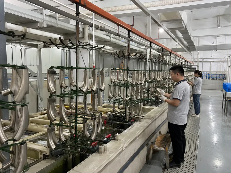 Electroplating line for brushed nickel faucet finish