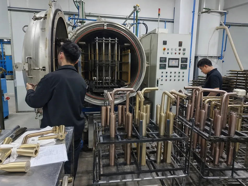 PVD coating chamber for brushed gold and brushed champagne bronze faucet finishes