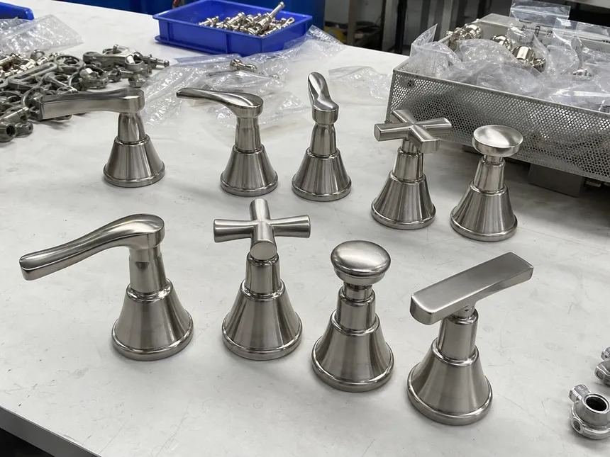 Brushed nickel faucet handle configuration options for OEM customization