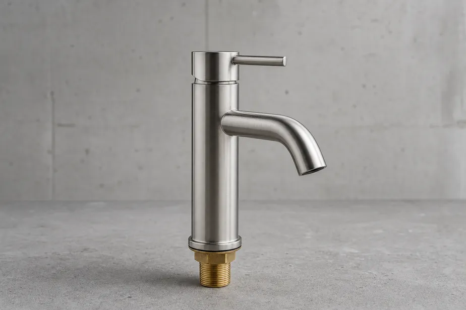 Brushed nickel faucet showing directional matte finish and brass body construction
