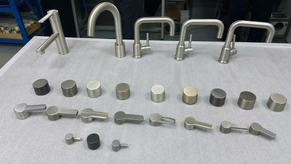 OEM customization options for brushed nickel faucets showing finish and handle variants