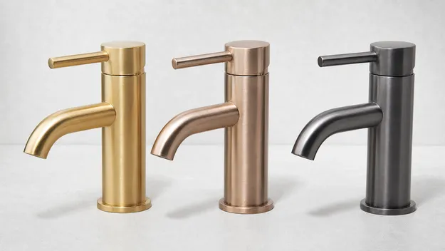 Brushed faucets including brushed gold PVD, champagne bronze, and gunmetal finishes