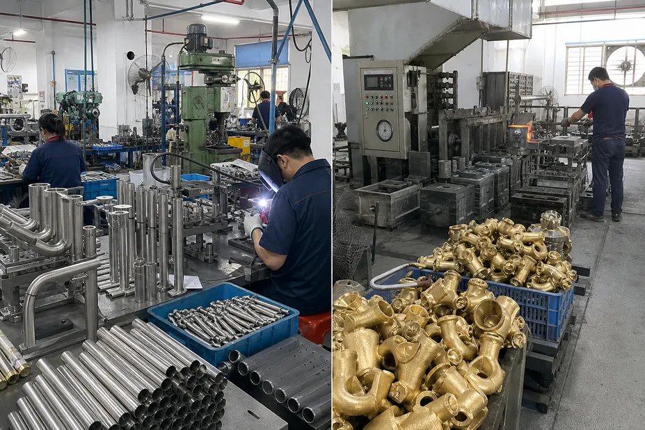 Stainless steel faucet fabrication path — hydroforming and welding versus brass gravity casting at Wfaucet factory