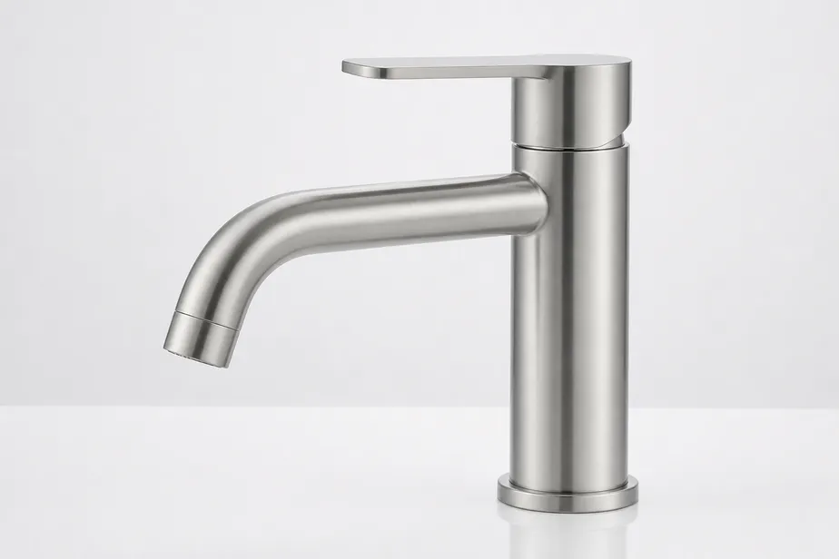304 stainless steel single-lever mixer tap — brushed finish, ceramic disc cartridge