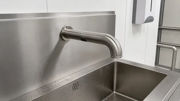 Sensor touchless stainless steel sink faucet for hygienic commercial applications