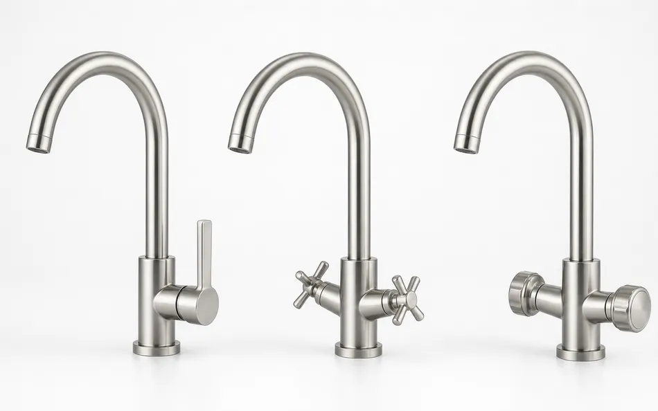 Stainless sink faucet handle style options — lever, cross, and knob configurations available for OEM customization