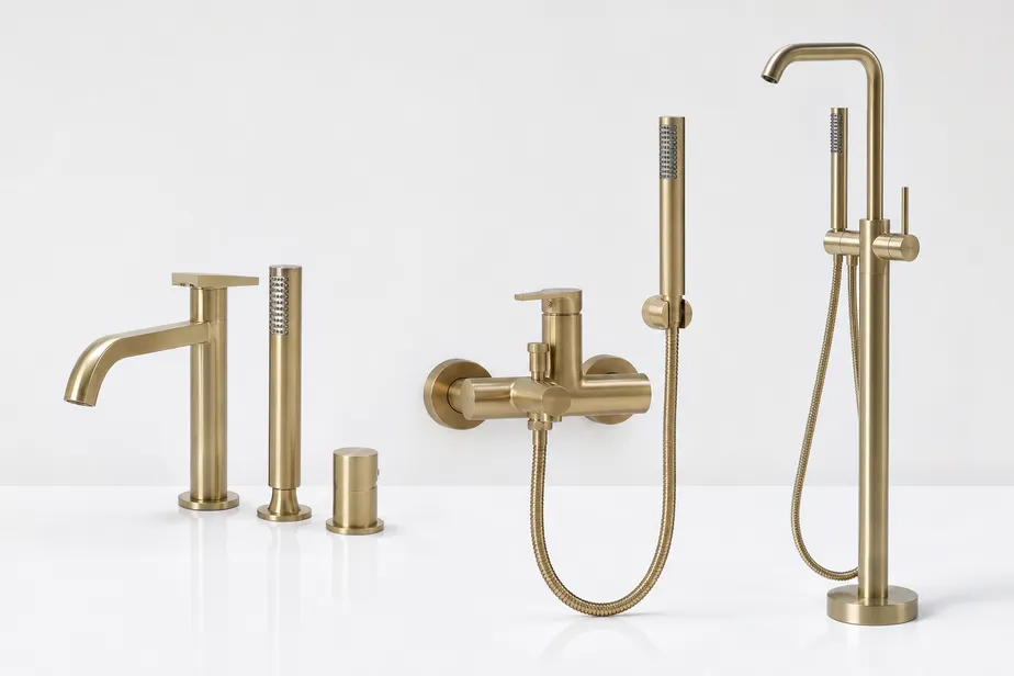 Brass bathtub faucets — deck-mount, wall-mount, and freestanding configurations from Wfaucet