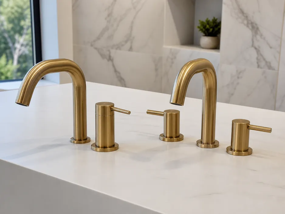 Deck-mount bathtub faucet in brass — single and two-handle configurations for North American residential and hospitality projects
