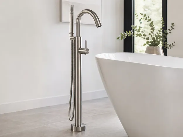 Freestanding bathtub faucet floor-mount supply column for soaking tubs