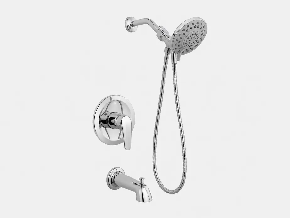 Bathtub shower faucet combination valve set with tub spout and shower head — Wfaucet