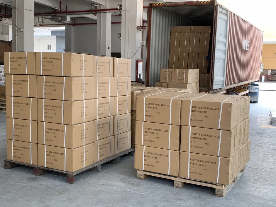 Bathtub shower faucet cartons packed for 40HQ container export