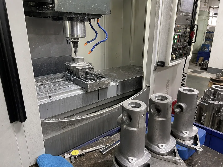 CNC machining of freestanding faucet base casting at Wfaucet factory