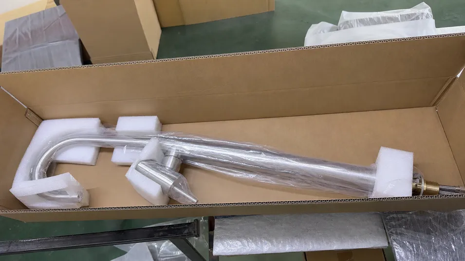 Freestanding bathtub faucet export packaging — double-wall corrugated carton with foam corner protection