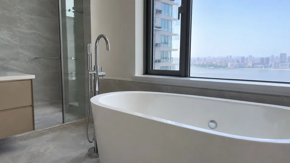 Premium apartment development bathroom with freestanding bathtub faucet specification