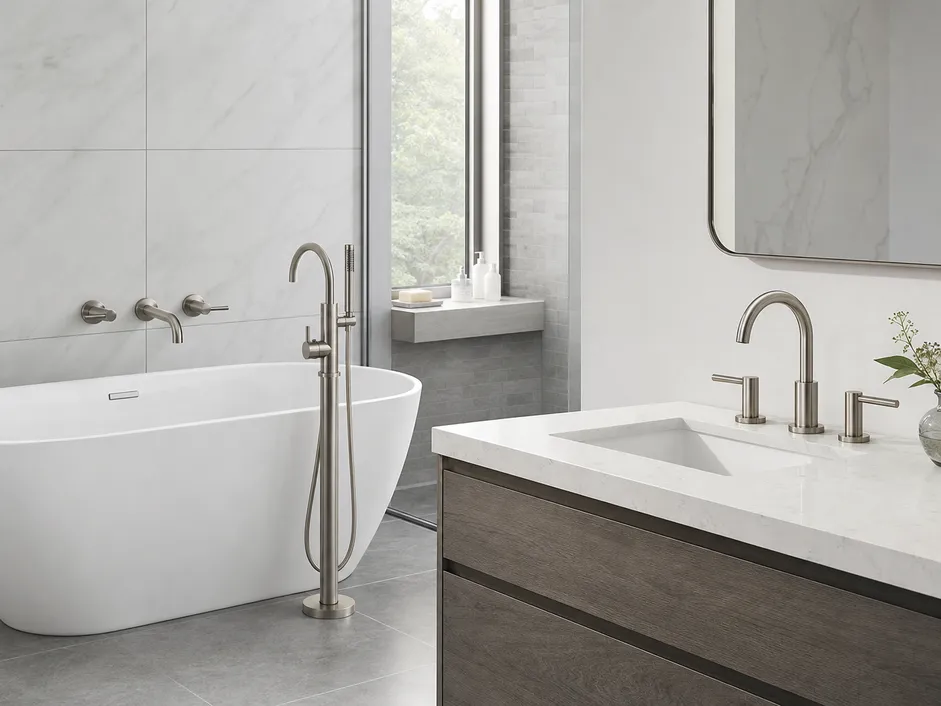 OEM coordinated bathroom collection freestanding tub filler wall mount bathtub faucet sink faucet matching handles