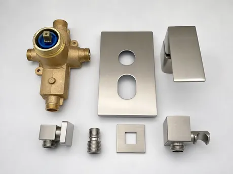 Bathroom shower faucets — complete valve sets with trim plate, handle, and shower head connection