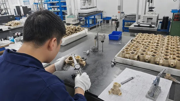 Cartridge valve seat tolerance inspection at Wfaucet manufacturing