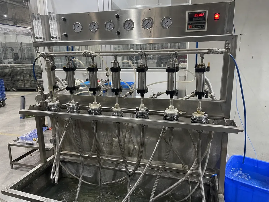 Ceramic disc cartridge endurance test setup showing pressure cycling equipment