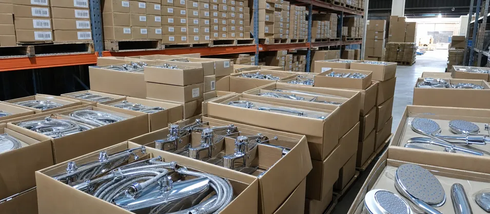 Plumbing wholesale distribution warehouse with bathroom hardware catalog SKUs