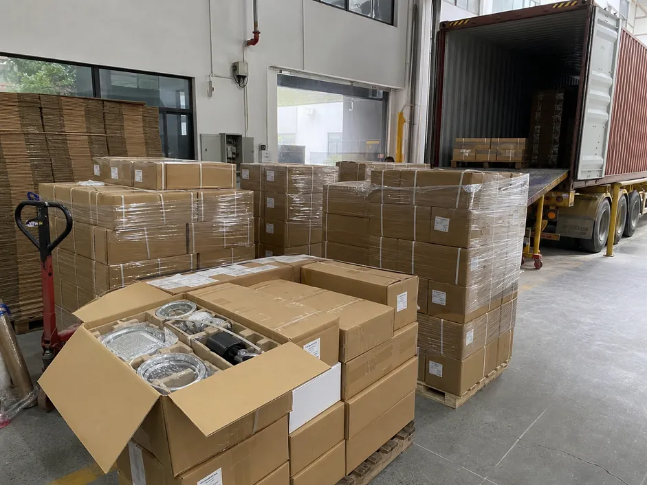 Shower faucet sets packed in export cartons ready for container loading