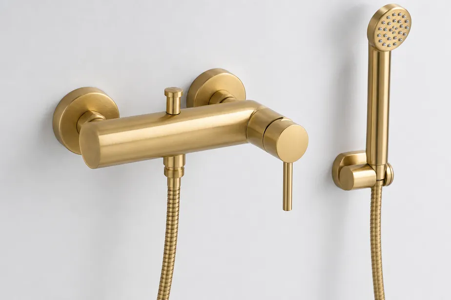 Wfaucet wall-mount shower faucet — brass body, brushed gold finish