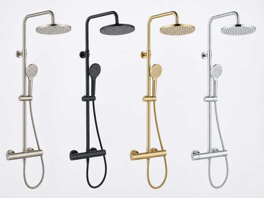 Wfaucet shower faucet PVD finish options — brushed nickel, matte black, brushed gold, polished chrome