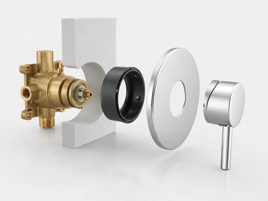 Wfaucet shower faucet trim kit — escutcheon plate, lever handle, and rough-in valve separation architecture