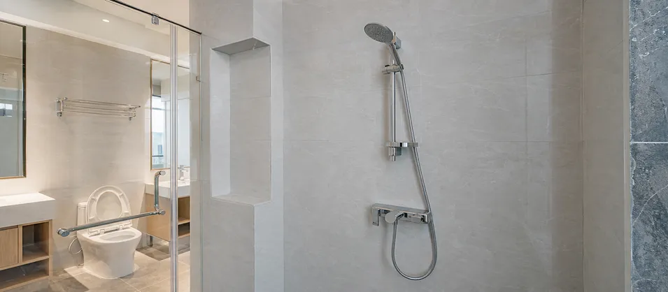 Hotel shower renovation with wall mount faucet in Southeast Asia or Gulf hospitality project